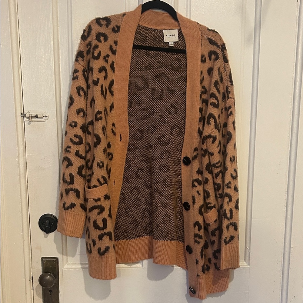 Gilli Dusty Rose and Brown Colored Animal Print Cardigan with marbled buttons